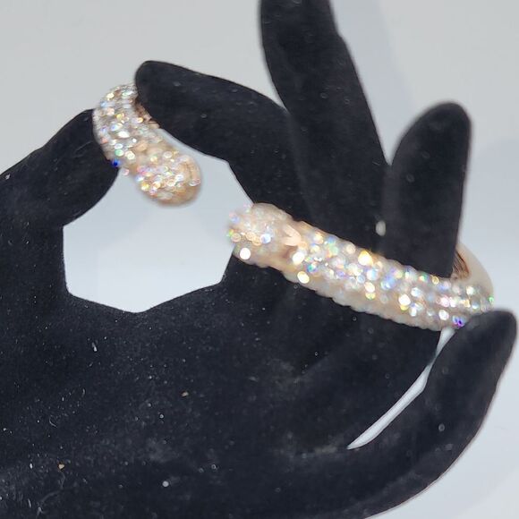Round Crystal 14k Rose Gold Plated Cuff Bangle Bracelet NWOT - Picture 3 of 5